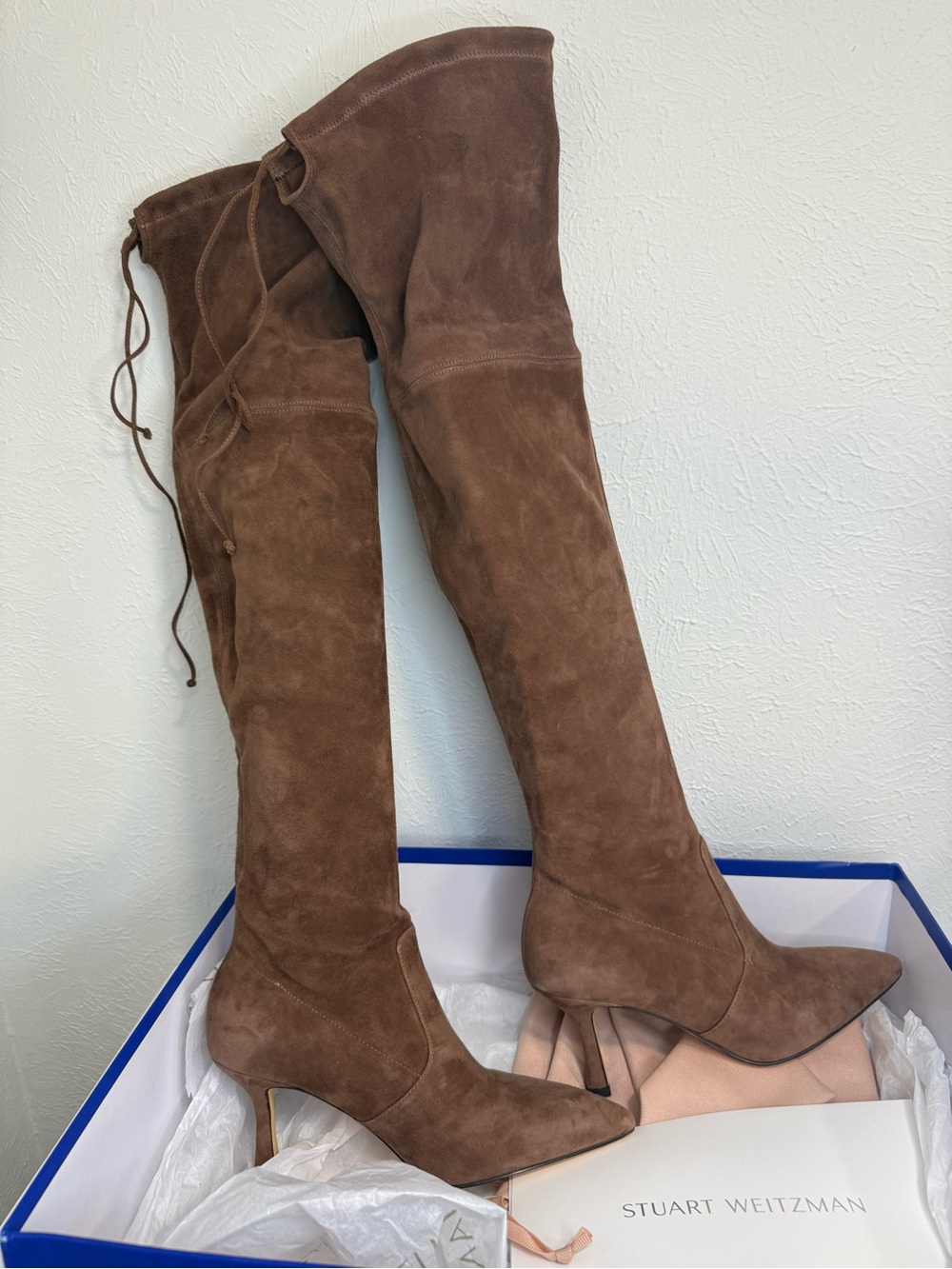 Stuart Weitzman Valentina 75 Chocolate Suede OTK Boots 7